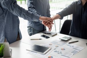 Teamwork of business people to cooperate in work in the organization.